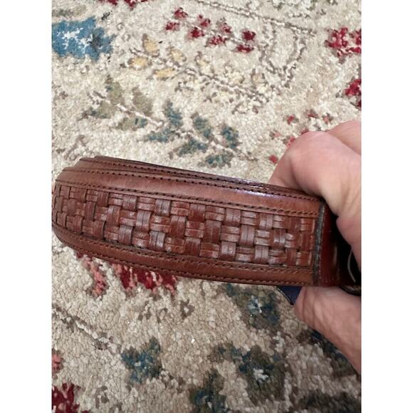 Mezlan Men's Brown Genuine Woven Leather Overlay Buckle Belt Size 32 - Picture 2 of 6